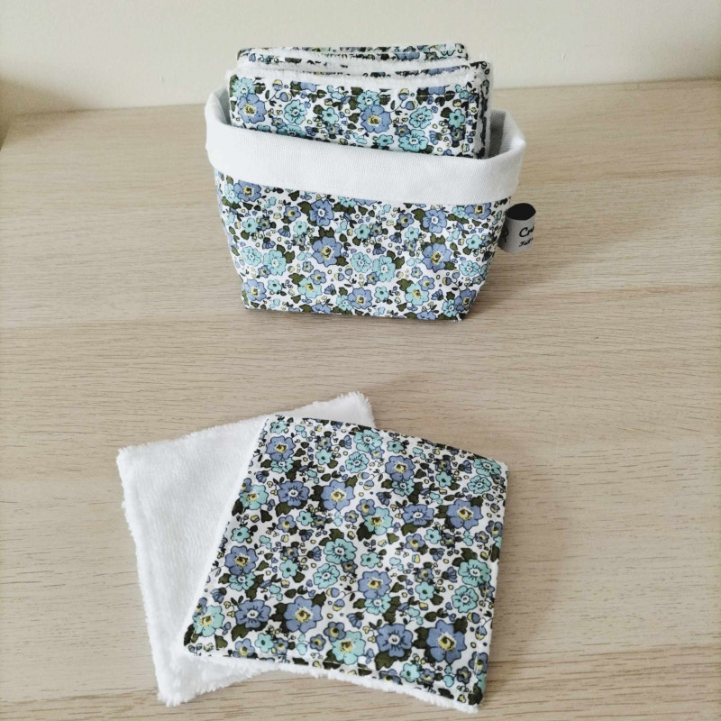 Lingettes lavables - fleuri bleu